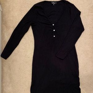 casual long sleeve v neck black mini dress ✨